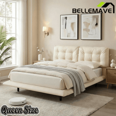 Bellemave® Upholstered Floating Bed with LED Light, Queen Size Wood Platform Bed Frame with Headboard - Bellemave