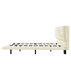 Bellemave® Upholstered Floating Bed with LED Light, Queen Size Wood Platform Bed Frame with Headboard - Bellemave