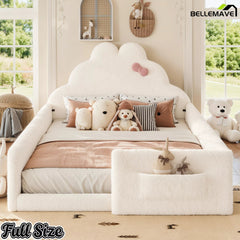 Bellemave® Upholstered Floor Bed with Side Storage Pocket, Low to Ground Kids Bed with Rabbit Headboard and Padded Guardrails - Bellemave