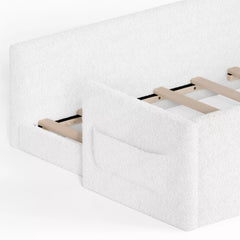 Bellemave® Upholstered Floor Bed with Side Storage Pocket, Low to Ground Kids Bed with Rabbit Headboard and Padded Guardrails - Bellemave