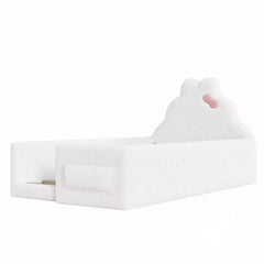 Bellemave® Upholstered Floor Bed with Side Storage Pocket, Low to Ground Kids Bed with Rabbit Headboard and Padded Guardrails - Bellemave