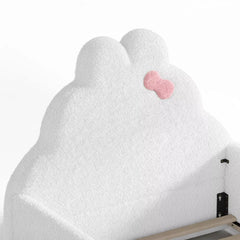 Bellemave® Upholstered Floor Bed with Side Storage Pocket, Low to Ground Kids Bed with Rabbit Headboard and Padded Guardrails - Bellemave