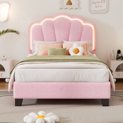 Bellemave® Upholstered Flower - Shape Bed, Elegant Flowers Headboard with LED Light Strip - Bellemave