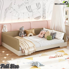 Bellemave® Upholstered Montessori Floor Bed with Removable Guardrails, Faux Leather Low Profile Platform Bed - Bellemave