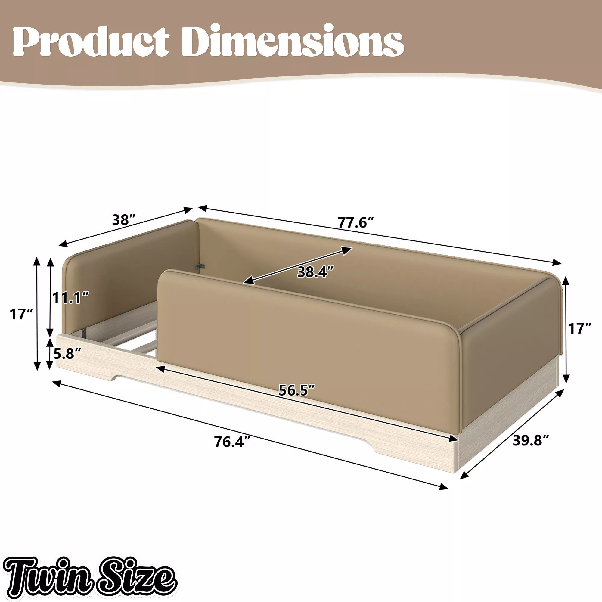 Bellemave® Upholstered Montessori Floor Bed with Removable Guardrails, Faux Leather Low Profile Platform Bed - Bellemave