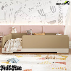 Bellemave® Upholstered Montessori Floor Bed with Removable Guardrails, Faux Leather Low Profile Platform Bed - Bellemave