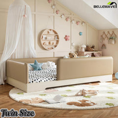 Bellemave® Upholstered Montessori Floor Bed with Removable Guardrails, Faux Leather Low Profile Platform Bed - Bellemave