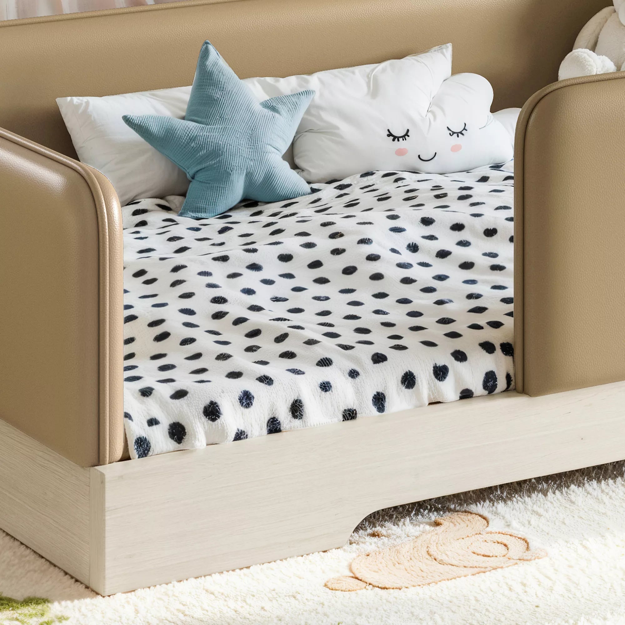 Bellemave® Upholstered Montessori Floor Bed with Removable Guardrails, Faux Leather Low Profile Platform Bed - Bellemave