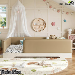 Bellemave® Upholstered Montessori Floor Bed with Removable Guardrails, Faux Leather Low Profile Platform Bed - Bellemave