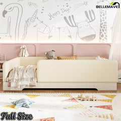 Bellemave® Upholstered Montessori Floor Bed with Removable Guardrails, Faux Leather Low Profile Platform Bed - Bellemave
