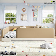 Bellemave® Upholstered Montessori Floor Bed with Removable Guardrails, Faux Leather Low Profile Platform Bed - Bellemave