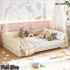 Bellemave® Upholstered Montessori Floor Bed with Removable Guardrails, Faux Leather Low Profile Platform Bed - Bellemave