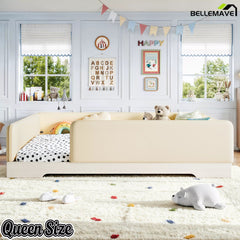 Bellemave® Upholstered Montessori Floor Bed with Removable Guardrails, Faux Leather Low Profile Platform Bed - Bellemave