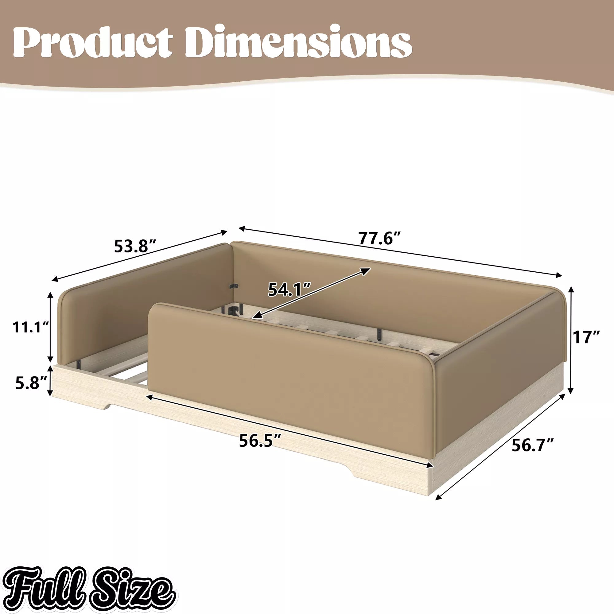Bellemave® Upholstered Montessori Floor Bed with Removable Guardrails, Faux Leather Low Profile Platform Bed - Bellemave