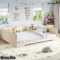 Bellemave® Upholstered Montessori Floor Bed with Removable Guardrails, Faux Leather Low Profile Platform Bed - Bellemave