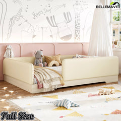 Bellemave® Upholstered Montessori Floor Bed with Removable Guardrails, Faux Leather Low Profile Platform Bed - Bellemave