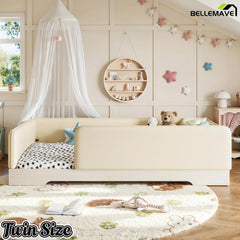 Bellemave® Upholstered Montessori Floor Bed with Removable Guardrails, Faux Leather Low Profile Platform Bed - Bellemave
