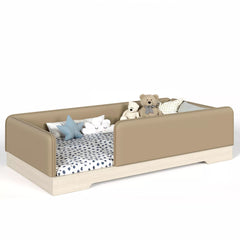 Bellemave® Upholstered Montessori Floor Bed with Removable Guardrails, Faux Leather Low Profile Platform Bed - Bellemave