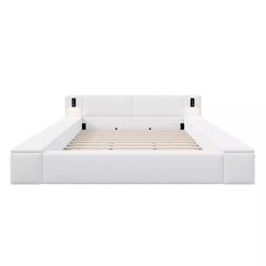 Bellemave® Upholstered Platform Bed Frame with Massive Hidden Storage, Modern Bouclé Fabric Bed with Built-in Nightstands & LED Reading Lights, Wood Slats - Bellemave