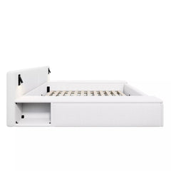 Bellemave® Upholstered Platform Bed Frame with Massive Hidden Storage, Modern Bouclé Fabric Bed with Built-in Nightstands & LED Reading Lights, Wood Slats - Bellemave