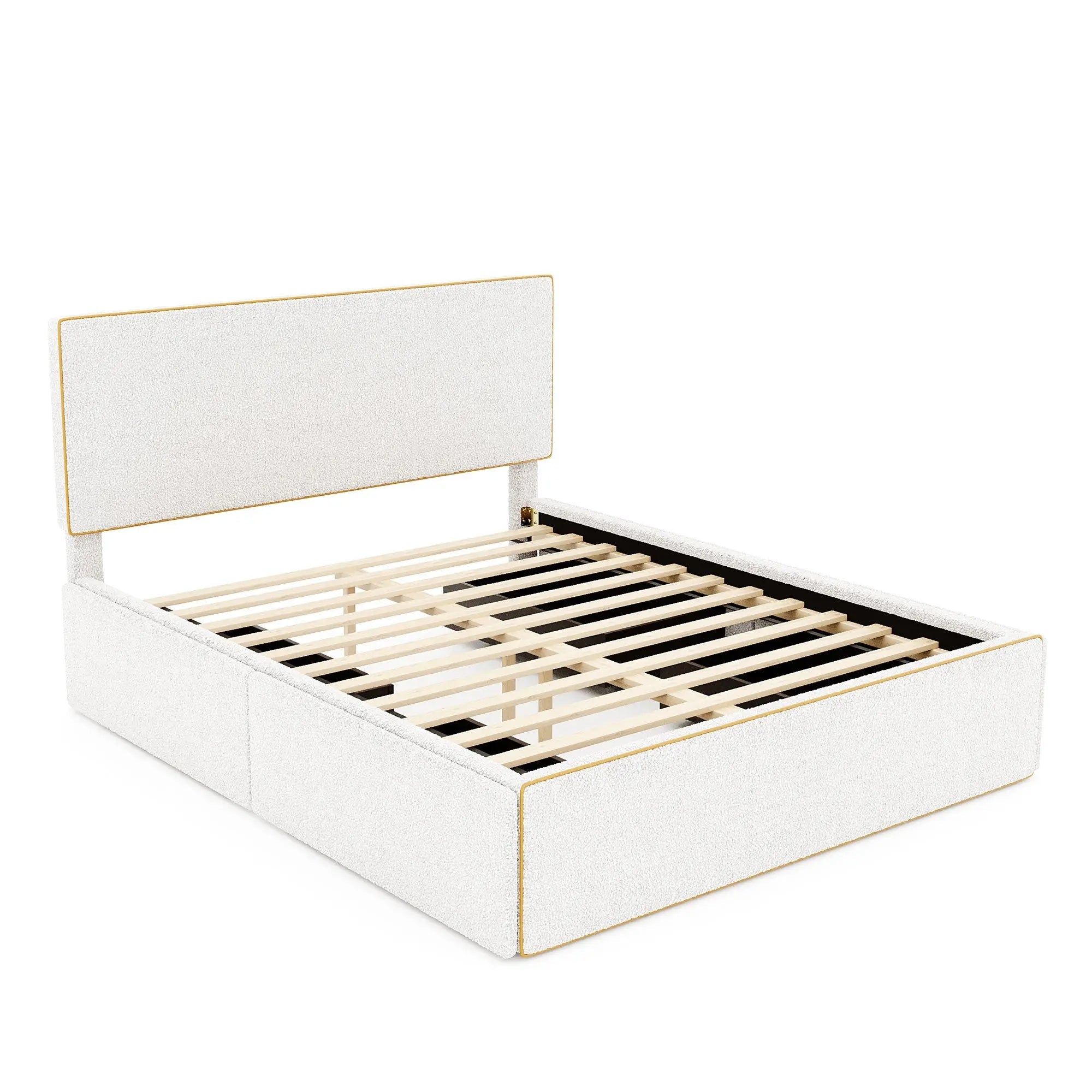Bellemave® Upholstered Platform Bed with 4 Drawers and Golden Edge on the Headboard & Footboard - Bellemave