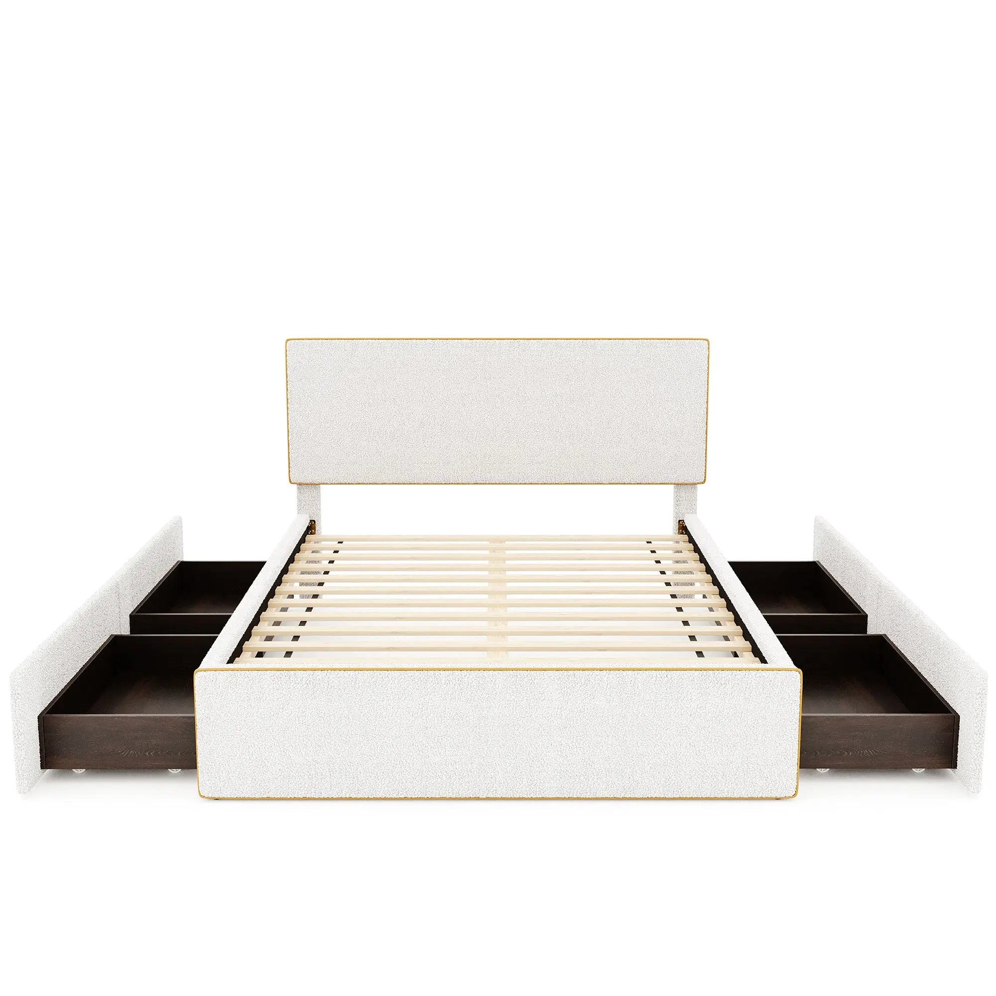 Bellemave® Upholstered Platform Bed with 4 Drawers and Golden Edge on the Headboard & Footboard - Bellemave