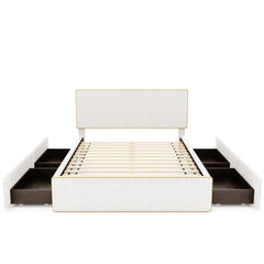 Bellemave® Upholstered Platform Bed with 4 Drawers and Golden Edge on the Headboard & Footboard - Bellemave