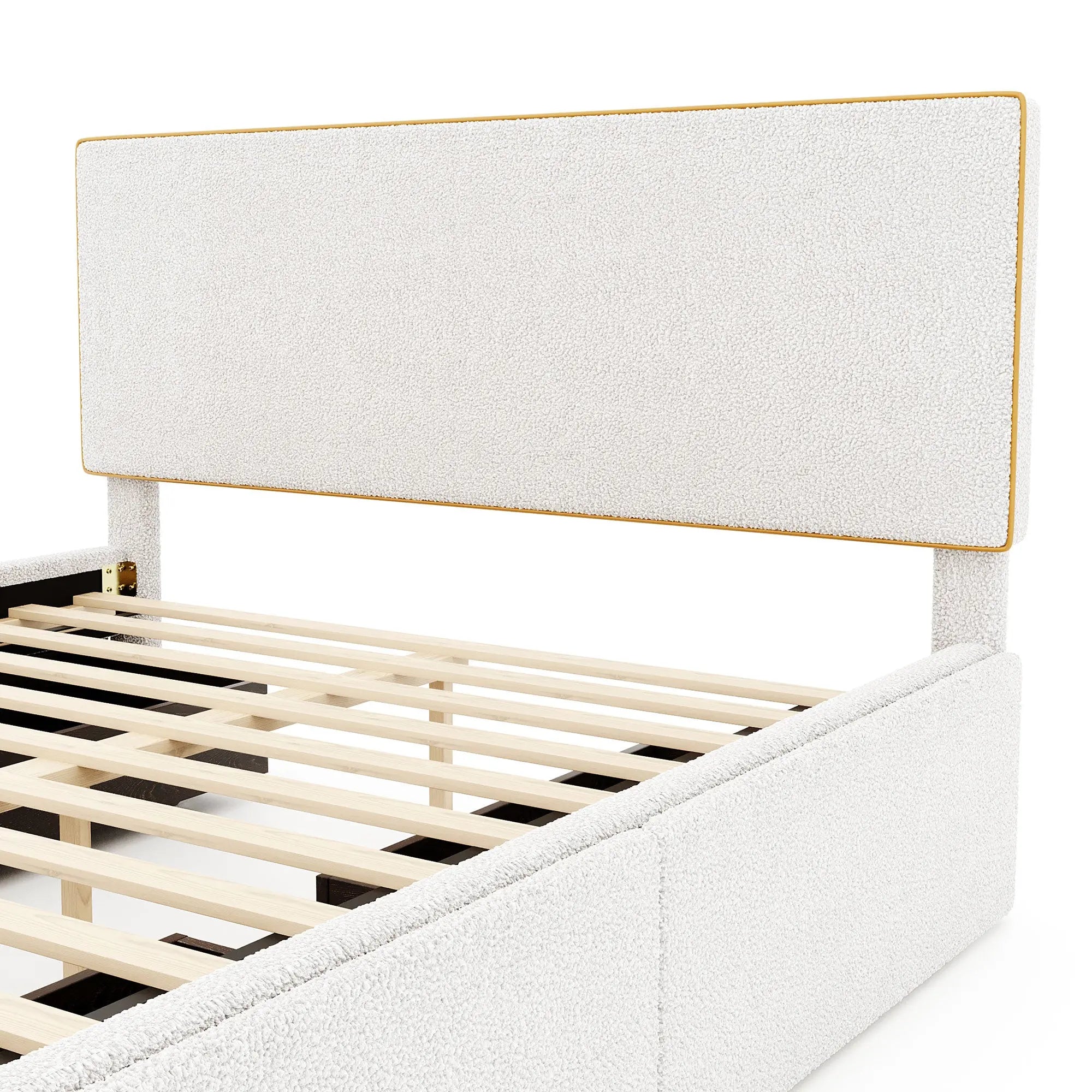 Bellemave® Upholstered Platform Bed with 4 Drawers and Golden Edge on the Headboard & Footboard - Bellemave