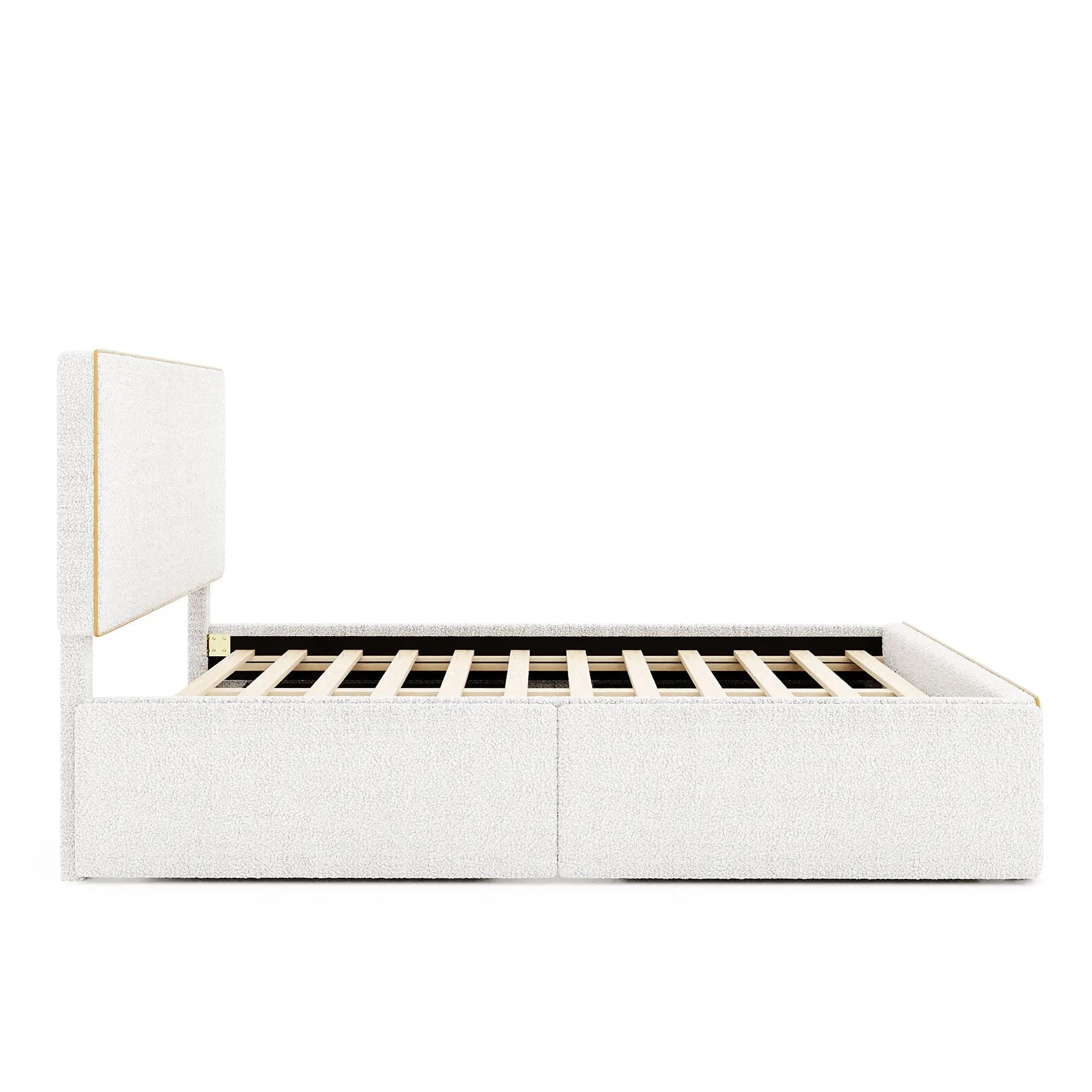 Bellemave® Upholstered Platform Bed with 4 Drawers and Golden Edge on the Headboard & Footboard - Bellemave