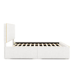 Bellemave® Upholstered Platform Bed with 4 Drawers and Golden Edge on the Headboard & Footboard - Bellemave