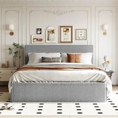 Bellemave® Upholstered Platform Bed with 4 Drawers and Golden Edge on the Headboard & Footboard - Bellemave