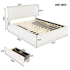 Bellemave® Upholstered Platform Bed with 4 Drawers and Golden Edge on the Headboard & Footboard - Bellemave