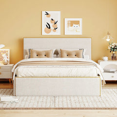 Bellemave® Upholstered Platform Bed with 4 Drawers and Golden Edge on the Headboard & Footboard - Bellemave