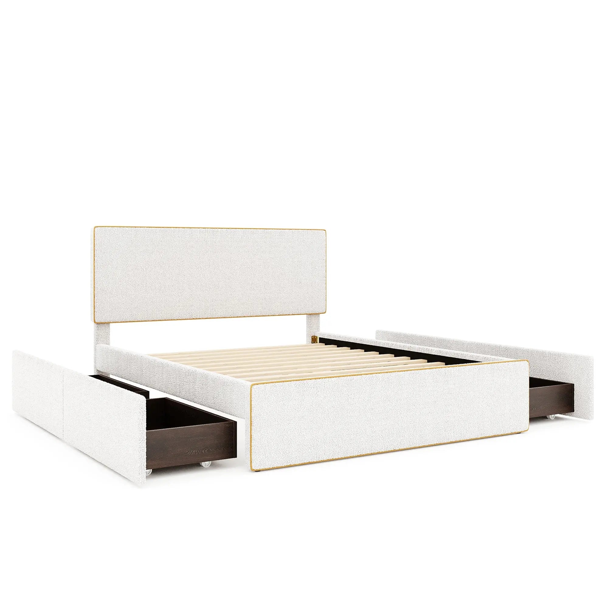 Bellemave® Upholstered Platform Bed with 4 Drawers and Golden Edge on the Headboard & Footboard - Bellemave