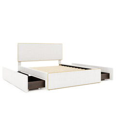 Bellemave® Upholstered Platform Bed with 4 Drawers and Golden Edge on the Headboard & Footboard - Bellemave