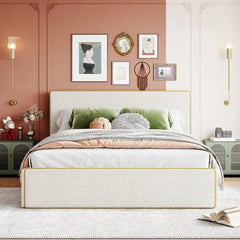 Bellemave® Upholstered Platform Bed with 4 Drawers and Golden Edge on the Headboard & Footboard - Bellemave