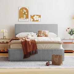 Bellemave® Upholstered Platform Bed with 4 Drawers and Golden Edge on the Headboard & Footboard - Bellemave