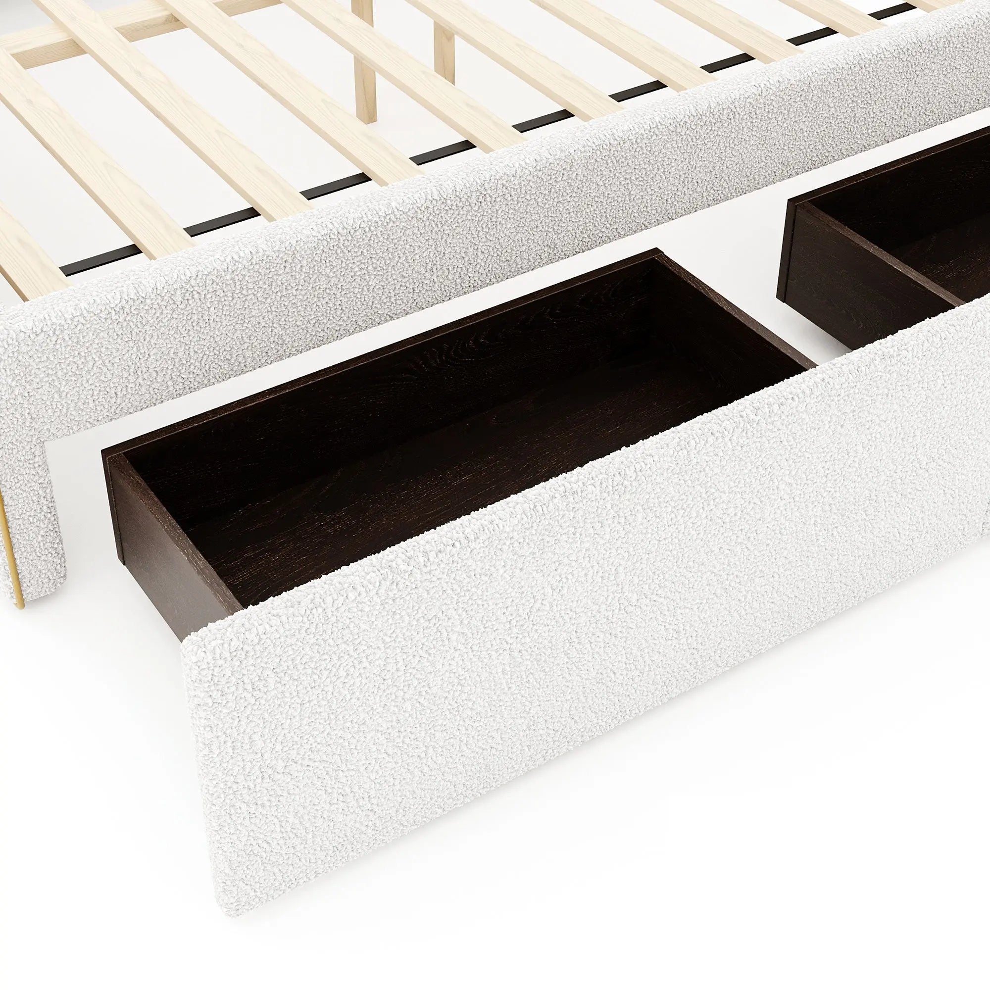 Bellemave® Upholstered Platform Bed with 4 Drawers and Golden Edge on the Headboard & Footboard - Bellemave