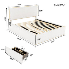 Bellemave® Upholstered Platform Bed with 4 Drawers and Golden Edge on the Headboard & Footboard - Bellemave