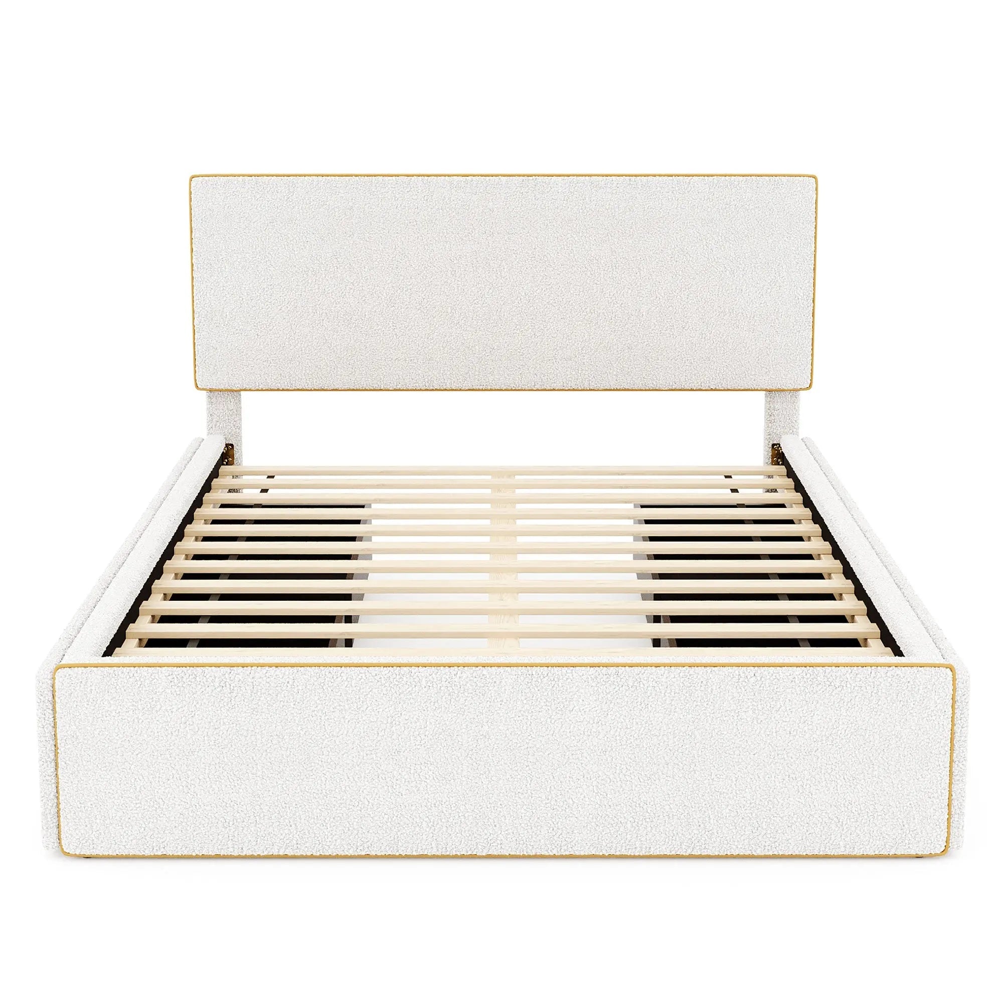 Bellemave® Upholstered Platform Bed with 4 Drawers and Golden Edge on the Headboard & Footboard - Bellemave