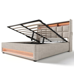 Bellemave® Upholstered Platform Bed with a Hydraulic Storage System, LED and USB Charging - Bellemave
