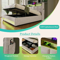 Bellemave® Upholstered Platform Bed with a Hydraulic Storage System, LED and USB Charging - Bellemave