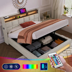 Bellemave® Upholstered Platform Bed with a Hydraulic Storage System, LED and USB Charging - Bellemave