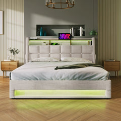Bellemave® Upholstered Platform Bed with a Hydraulic Storage System, LED and USB Charging - Bellemave