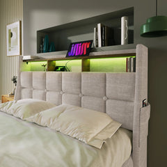 Bellemave® Upholstered Platform Bed with a Hydraulic Storage System, LED and USB Charging - Bellemave