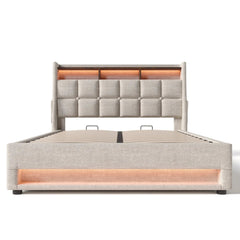 Bellemave® Upholstered Platform Bed with a Hydraulic Storage System, LED and USB Charging - Bellemave