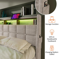 Bellemave® Upholstered Platform Bed with a Hydraulic Storage System, LED and USB Charging - Bellemave