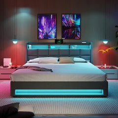 Bellemave® Upholstered Platform Bed with a Hydraulic Storage System, LED and USB Charging - Bellemave