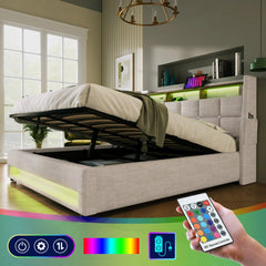 Bellemave® Upholstered Platform Bed with a Hydraulic Storage System, LED and USB Charging - Bellemave