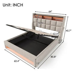 Bellemave® Upholstered Platform Bed with a Hydraulic Storage System, LED and USB Charging - Bellemave